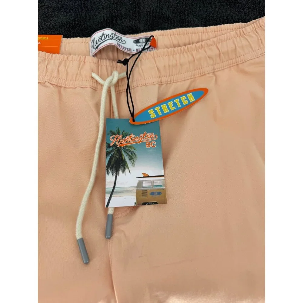 Huntington Mens Lightweight Peach Stretch Slim Fit Casual Shorts NWT